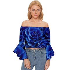 Roses Flowers Plant Romance Off Shoulder Flutter Bell Sleeve Top