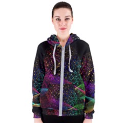 Particles Waves Line Multicoloured Women s Zipper Hoodie