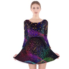 Particles Waves Line Multicoloured Long Sleeve Velvet Skater Dress