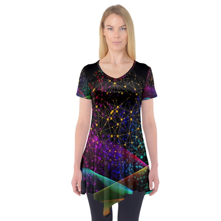 Particles Waves Line Multicoloured Short Sleeve Tunic 