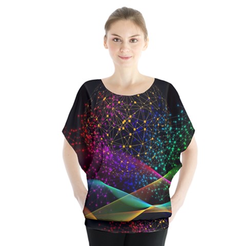 Particles Waves Line Multicoloured Batwing Chiffon Blouse by Proyonanggan