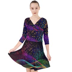 Particles Waves Line Multicoloured Quarter Sleeve Front Wrap Dress by Proyonanggan