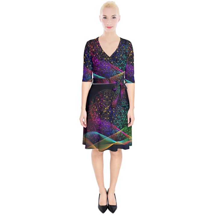 Particles Waves Line Multicoloured Wrap Up Cocktail Dress