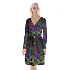 Particles Waves Line Multicoloured Long Sleeve Velvet Front Wrap Dress by Proyonanggan