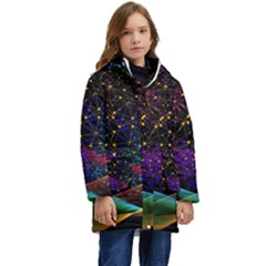 Particles Waves Line Multicoloured Kids  Hooded Longline Puffer Jacket by Proyonanggan