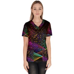 Particles Waves Line Multicoloured Women s V-neck Scrub Top by Proyonanggan