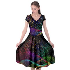 Particles Waves Line Multicoloured Cap Sleeve Wrap Front Dress by Proyonanggan