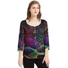 Particles Waves Line Multicoloured Chiffon Quarter Sleeve Blouse by Proyonanggan