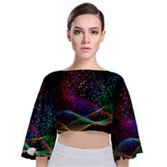 Particles Waves Line Multicoloured Tie Back Butterfly Sleeve Chiffon Top