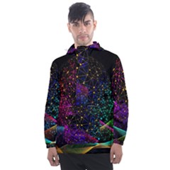 Particles Waves Line Multicoloured Men s Front Pocket Pullover Windbreaker