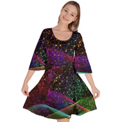 Particles Waves Line Multicoloured Velour Kimono Dress by Proyonanggan