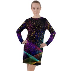 Particles Waves Line Multicoloured Long Sleeve Hoodie Dress