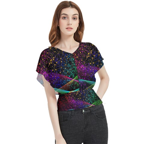 Particles Waves Line Multicoloured Butterfly Chiffon Blouse by Proyonanggan