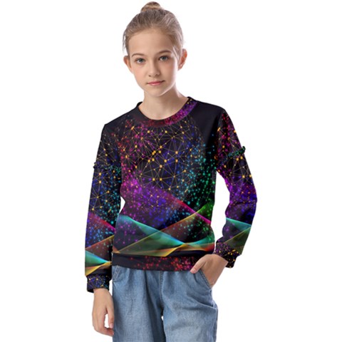 Particles Waves Line Multicoloured Kids  Long Sleeve T-shirt With Frill  by Proyonanggan