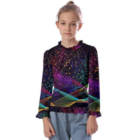 Particles Waves Line Multicoloured Kids  Frill Detail T-shirt by Proyonanggan