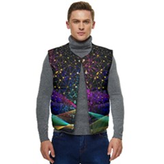 Particles Waves Line Multicoloured Men s Button Up Puffer Vest	 by Proyonanggan