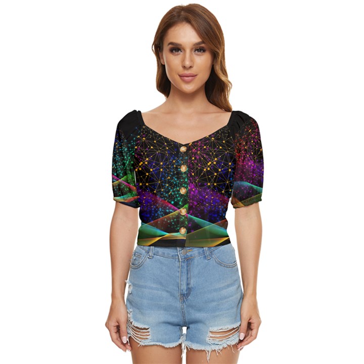 Particles Waves Line Multicoloured Button up blouse