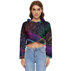 Particles Waves Line Multicoloured Women s Lightweight Cropped Hoodie by Proyonanggan