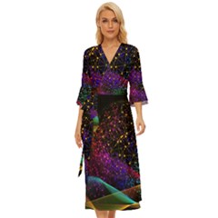 Particles Waves Line Multicoloured Midsummer Wrap Dress by Proyonanggan