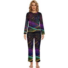 Particles Waves Line Multicoloured Womens  Long Sleeve Lightweight Pajamas Set by Proyonanggan