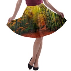 Forest Woods Autumn Nature A-line Skater Skirt by Proyonanggan