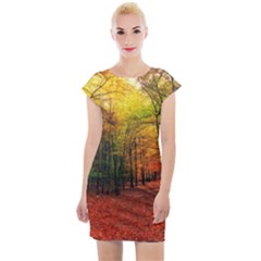 Forest Woods Autumn Nature Cap Sleeve Bodycon Dress by Proyonanggan