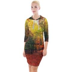 Forest Woods Autumn Nature Quarter Sleeve Hood Bodycon Dress by Proyonanggan