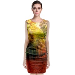 Forest Woods Autumn Nature Sleeveless Velvet Midi Dress