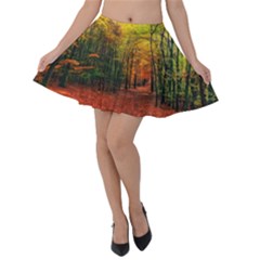 Forest Woods Autumn Nature Velvet Skater Skirt