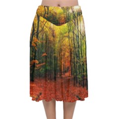 Forest Woods Autumn Nature Velvet Flared Midi Skirt