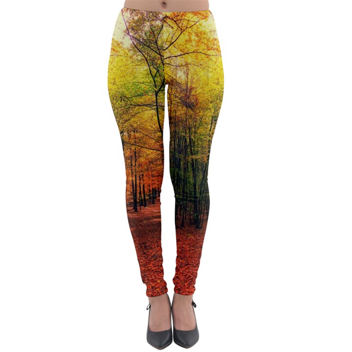 Forest Woods Autumn Nature Lightweight Velour Leggings