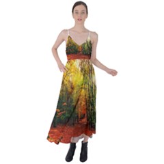 Forest Woods Autumn Nature Tie Back Maxi Dress by Proyonanggan