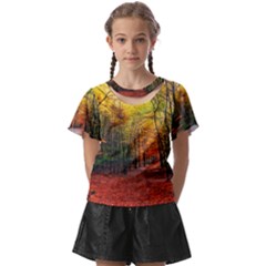 Forest Woods Autumn Nature Kids  Front Cut T-shirt by Proyonanggan