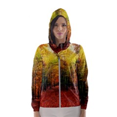 Forest Woods Autumn Nature Women s Hooded Windbreaker