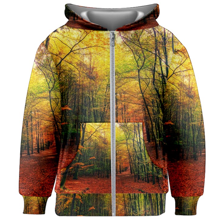 Forest Woods Autumn Nature Kids  Zipper Hoodie Without Drawstring