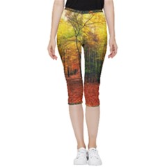 Forest Woods Autumn Nature Inside Out Lightweight Velour Capri Leggings  by Proyonanggan