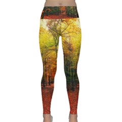 Forest Woods Autumn Nature Lightweight Velour Classic Yoga Leggings by Proyonanggan