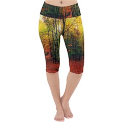 Forest Woods Autumn Nature Lightweight Velour Cropped Yoga Leggings by Proyonanggan