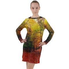 Forest Woods Autumn Nature Long Sleeve Hoodie Dress