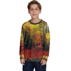 Forest Woods Autumn Nature Kids  Crewneck Sweatshirt