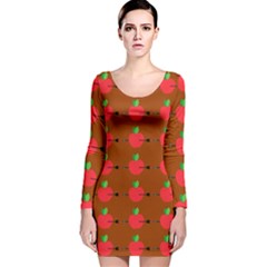 Apple Arrow Pattern Design Drawing Long Sleeve Velvet Bodycon Dress