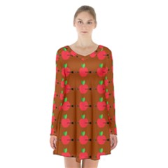 Apple Arrow Pattern Design Drawing Long Sleeve Velvet V-neck Dress