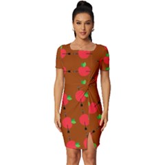 Apple Arrow Pattern Design Drawing Fitted Knot Split End Bodycon Dress by Proyonanggan