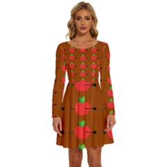 Apple Arrow Pattern Design Drawing Long Sleeve Wide Neck Velvet Dress by Proyonanggan