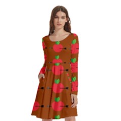 Apple Arrow Pattern Design Drawing Long Sleeve Knee Length Skater Dress With Pockets by Proyonanggan