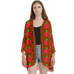 Apple Arrow Pattern Design Drawing Open Front 3/4 Sleeve Batwing Chiffon Cardigan Kimono by Proyonanggan