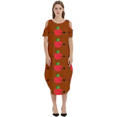 Apple Arrow Pattern Design Drawing Cold Shoulder Loose Fit Dress With Pockets