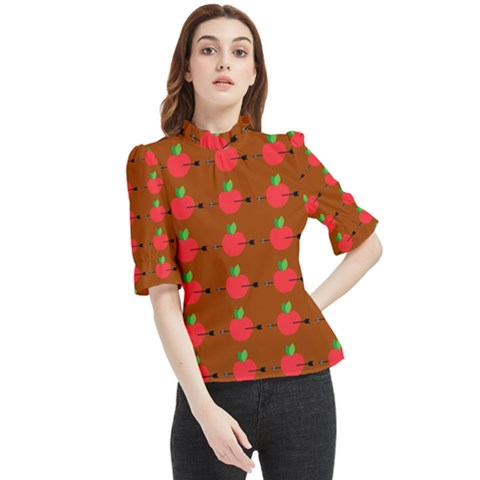 Apple Arrow Pattern Design Drawing Frill Neck Blouse by Proyonanggan