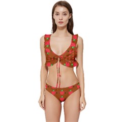 Apple Arrow Pattern Design Drawing Low Cut Ruffle Edge Bikini Set