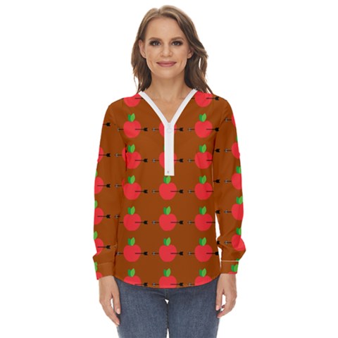 Apple Arrow Pattern Design Drawing Zip Up Long Sleeve Blouse by Proyonanggan